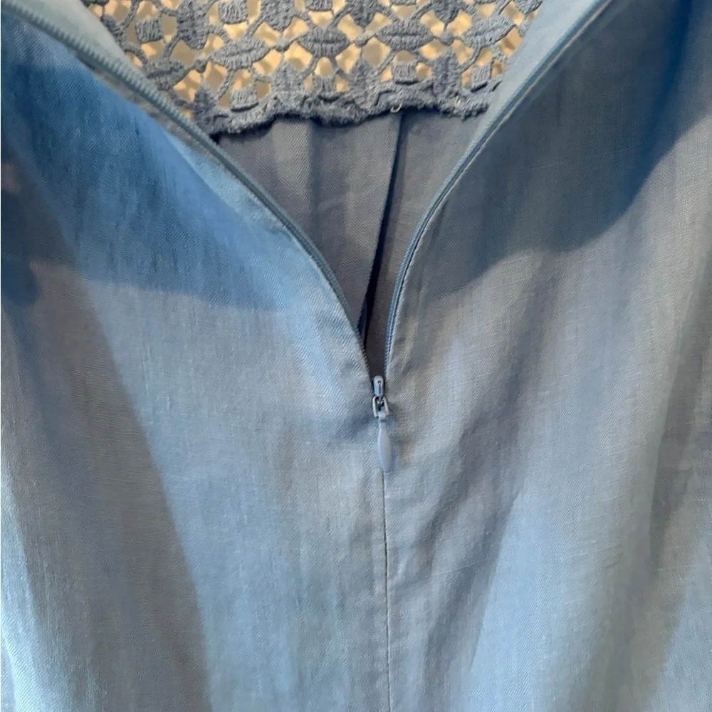 Monsoon Beautiful Blue Linen Summer Classic Crotchet Side Ruched Dress  14